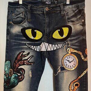 Cote De Nuits Premium Men's Denim "Alice In Wonderland" Srtaight Jeans 34Wx33L